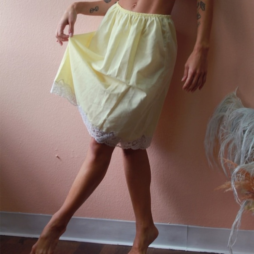 VINTAGE Yellow Satin Maxi Slip Skirt